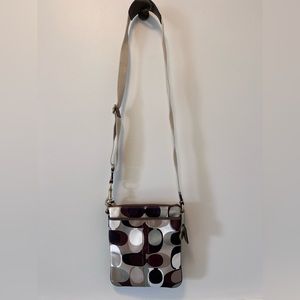 Coach Signature Brown and Green Scarf Print Crossbody